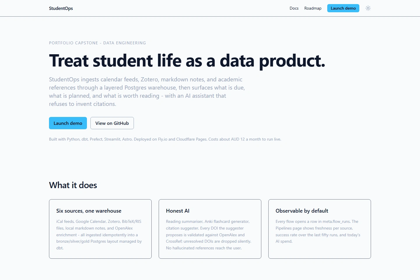StudentOps Data Platform, Public project page