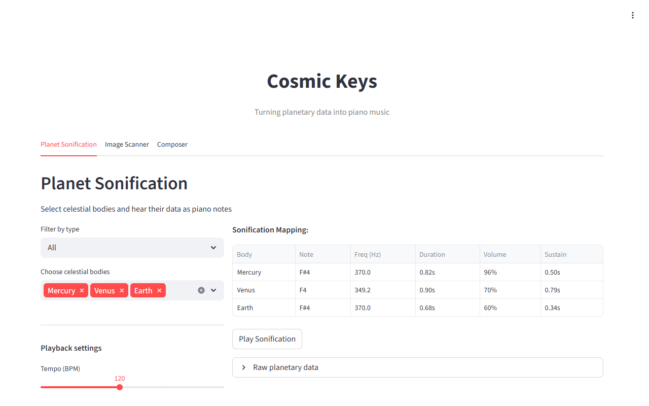 Cosmic Keys app turning planetary data into piano music